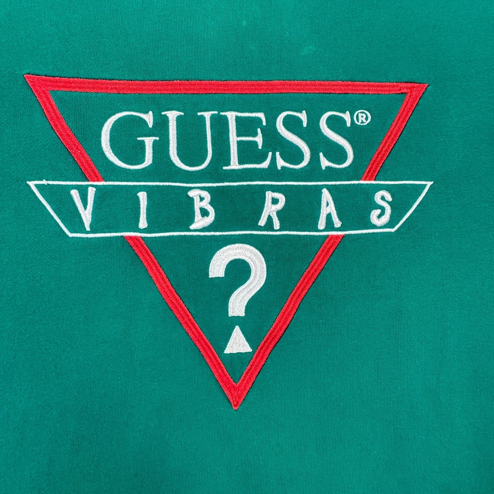 Guess J Balvin Vibras Sweatshirt Mens Medium Green Embroidered Logo Pullover 90s